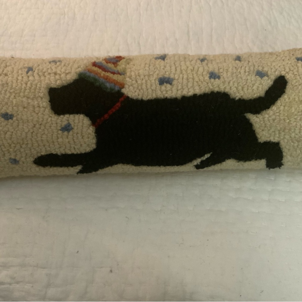 Chandler 4 Corners Black Lab Hooked Wool Lumbar Pillow Winter Dog Decor 24 X 8